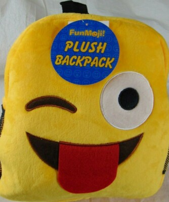 Sac à Dos Enfant En Peluche Fun Moji Jaune - Thème Emoji, 100% Polyester, Neuf Avec étiquettes, Marque Better Office