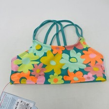 Cat Jack Girls Size XS 4/5 Floral Print Bralette Bikini Swim Top in Green 656