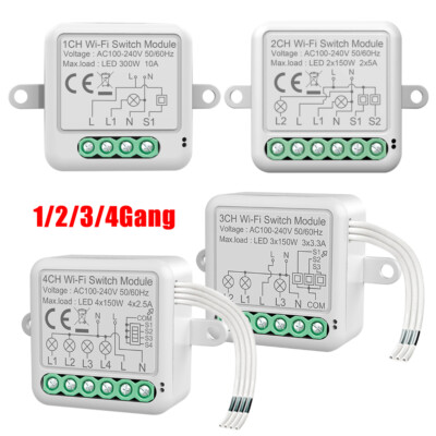 Tuya WIFI 1/2/3/4 Gang Smart Life Switch Modul Relais Steuerung für Alexa Google