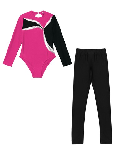 Kids Girls Outfits Patchwork Set Color Block Dancewear Cutout Back Outfit Suit - Picture 39 of 111