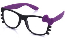 Clear Lens Glasses Soft Frame with Matching Bow Temple Color Whisker Accents