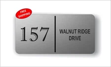 4" x 8" House Number / Street Name address sign, stainless steel color - FREE SH