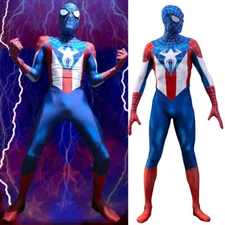 Upgraded Captain America Spiderman Jumpsuit Cosplay Costume Halloween Adult Kids
