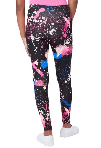 Justice Girls Leggings Black 10 Full Length Elastic Waist Paint Splatter Pattern - Picture 9 of 12