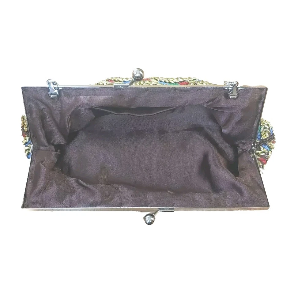 Винтажный коктейль вечеринки застежки сумочки бисером вышитый поцелуй замок серебряная цепочка ремень - Изображение 3 из 4