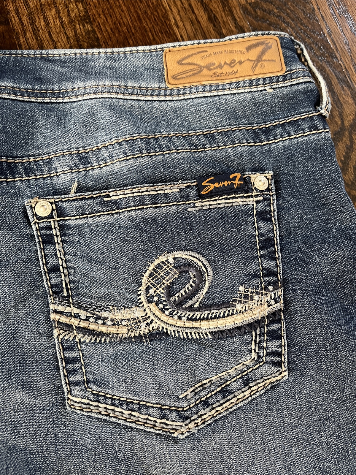 Seven7 Jeans Shorts Womens Size 12 Med Wash Blue Denim Waist 34 - View 9