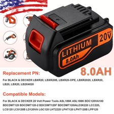 20V MAX Lithium-ion Battery for Black and Decker 20 Volt 8.0Ah LBXR20 LB20 LBX20