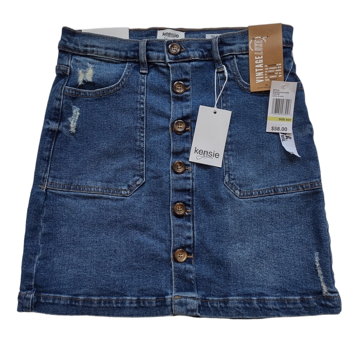 Kensie Jeans The High Rise Skirt Women's Size 4/27 Button
