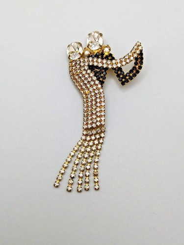 Vintage Ballroom Dancer Clear/ Black Rhinestones gold tone brooch articulated