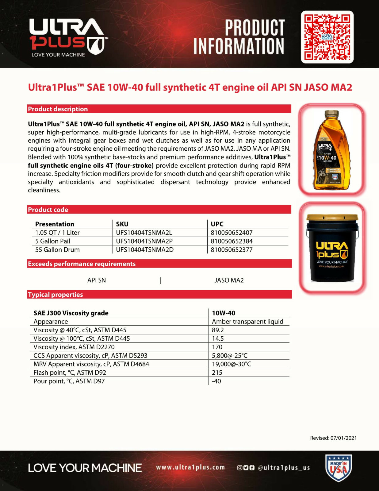 Ultra1Plus™ SAE 10W-40 Full Synthetic 4T Engine Oil API SN JASO MA2 | 6 ...