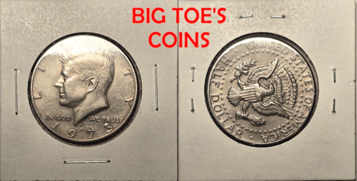 RARE 85 DEGREE ROTATED REVERSE 1973-D KENNEDY HALF DOLLAR, VERY BEAUTIFUL COIN