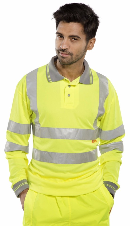 Hi Vis Viz Polo T-Shirt High Visibility Reflective Tape Safety Security ...