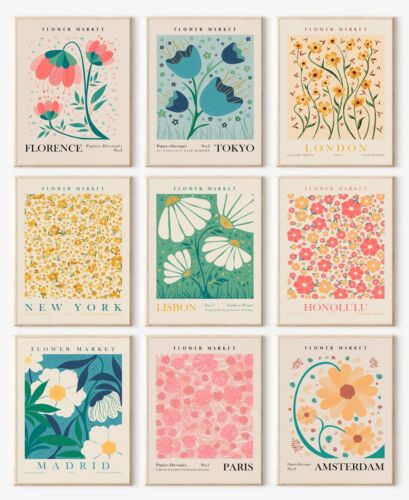 Flower Market Poster Set of 6, Abstract Flower Market Wall Art Prints, Vintag...