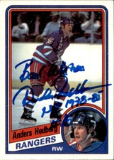 Anders Hedberg Signed Auto 1984-85 Topps card New York Rangers