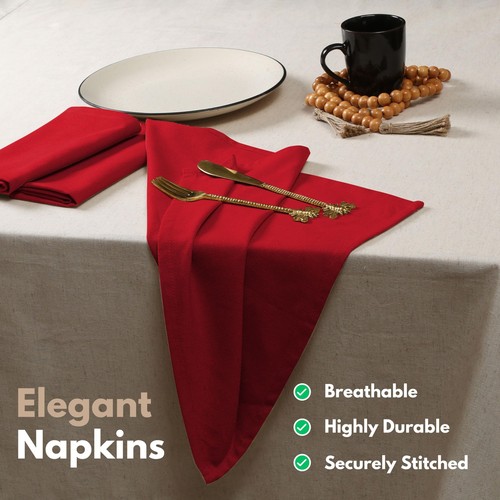 Cloth Napkin Set 100% Cotton Washable Reusable Dinner Napkin Red 17x17 12PCS - Picture 4 of 6