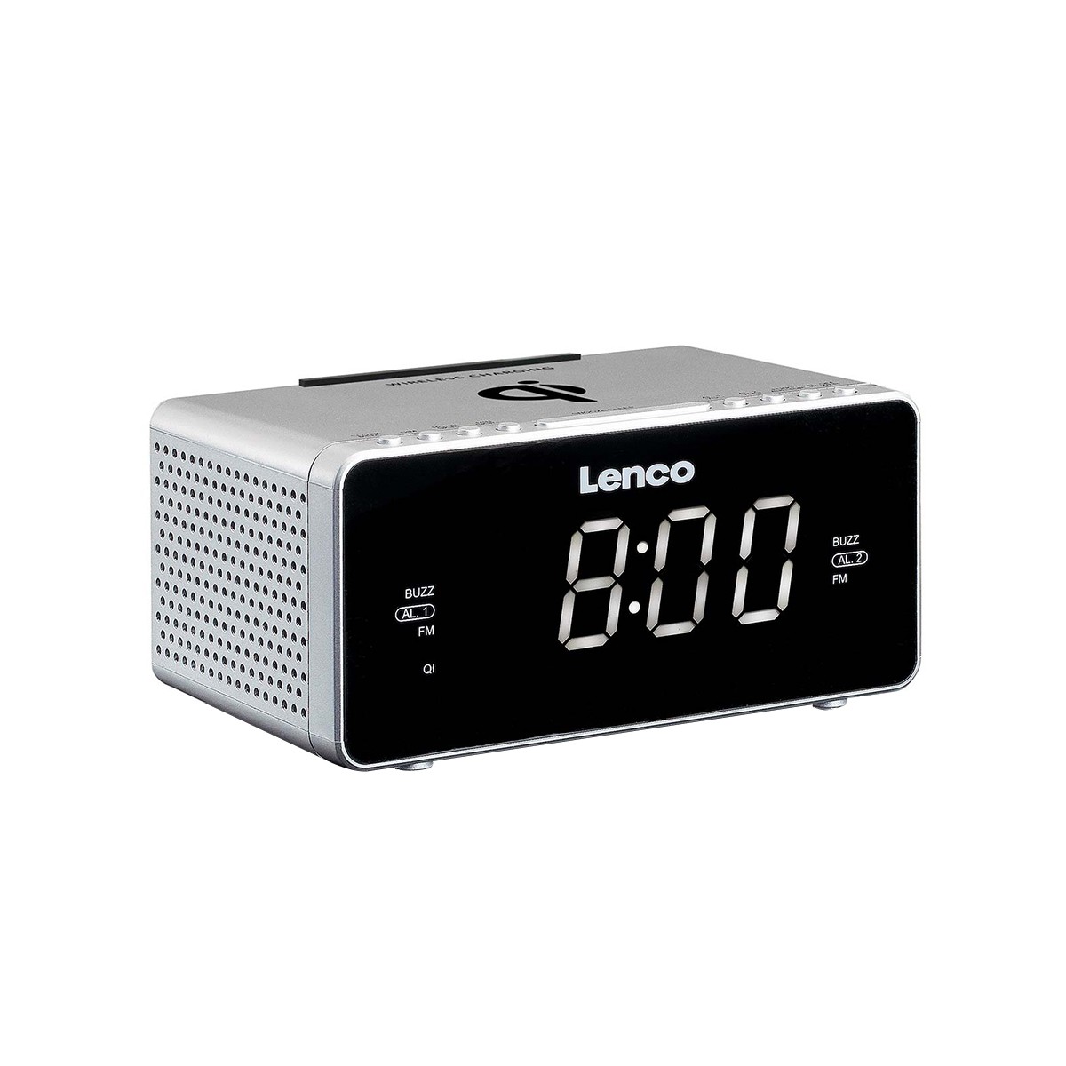 Lenco Radio Réveil FM Noir avec Chargeur Sans Fil Qi et Port USB pour Chambre