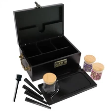 Large Bamboo Stash Box with Combination Lock, Locking Stashbox Organizer Set ...