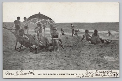 Vintage On The Beach Hampton Bays Long Island Postcard 1946