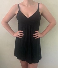 FOREVER 21 Babydoll Sundress Size M Black Minimalist Adjustable Straps Cover-Up