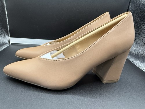 Naturalizer Women's Paden Chunky Heel Pointed Toe Pumps Tan Nude 6M New In Box - Picture 5 of 9