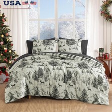 Plaid Comforter Set 7 Pieces Soft Cozy Bedding Lightweight Machine Washable New