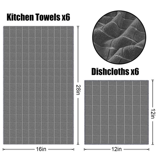 Microfiber Kitchen Towels and Dishcloths Set, 12 Pack Soft and Absorbent Dish... - Picture 6 of 9