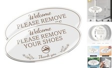 2 Pack Please Remove Your Shoes Sign 8  4 Inches Acrylic Self-Adhesive White