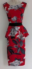 💜 BOOHOO SIZE 18 16 Beautiful Red Floral Peplum Dress Ref 19