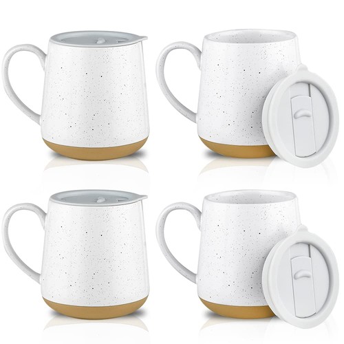 Keramik Kaffeebecher mit Deckel, 17oz 4er Set, große Henkeltassen für Tee und mehr... - Bild 1 von 6