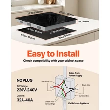 VEVOR Built in Electric Stove Top, 23.2 x 20.5 inch 4 Burners, 240V Glass Radian