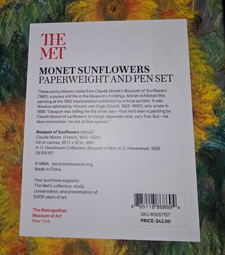 Claude Monet "Strauß der Sonnenblumen" Briefbeschwerer & Stift Set The MET Neu im Karton - Bild 2 von 2