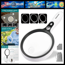 Large LED Magnifying Glass 10X 20X 45X - Handheld Lighted Magnifier for Reading,