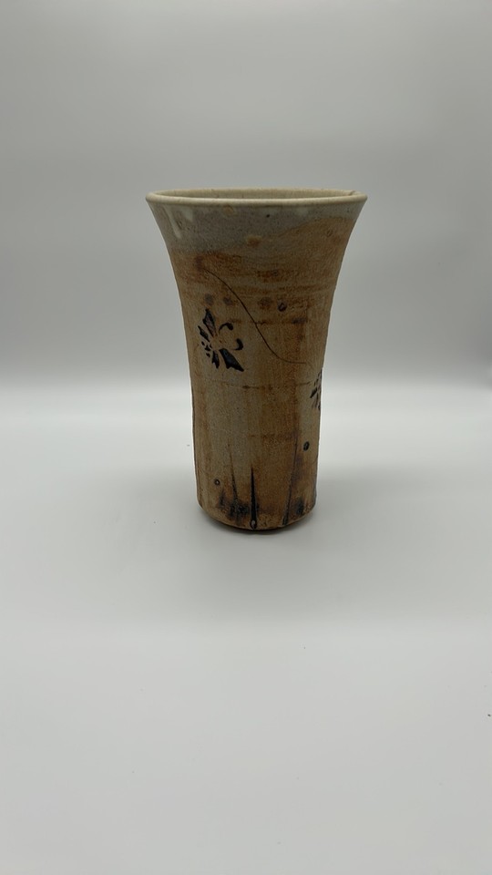 Handmade Artisan Stoneware Studio Pottery Vase with Floral Etchings