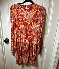 Free People red floral v-neck long sleeve knit mini dress size M