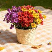 Artificial 15-Bloom Violet Flowers, Fake Flowers for Indoor Outdoor Decor, Faux 