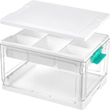 24 QT Plastic Storage Box W/ Building Baseplate Lid Removable Tray