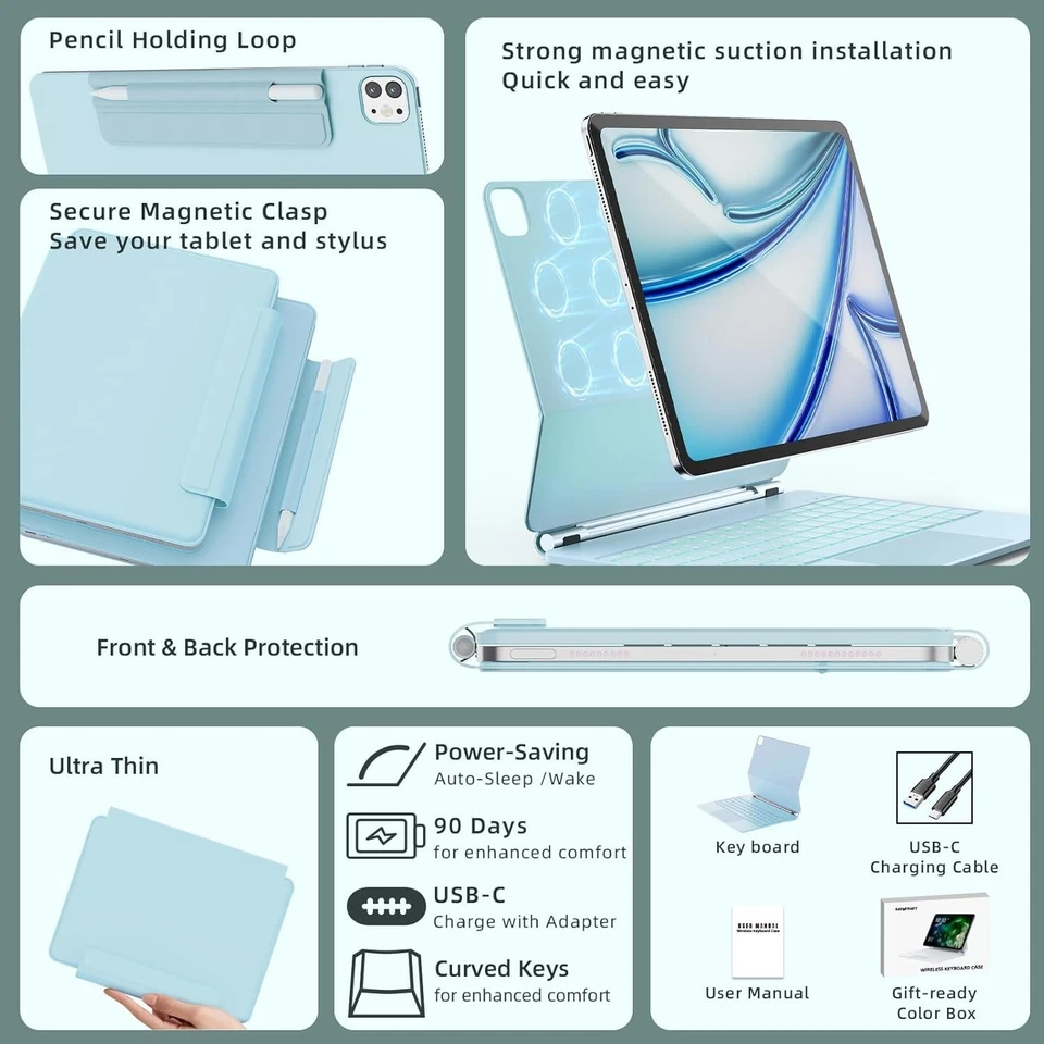 ✨ RAYMCRAFT Magic Keyboard Case for iPad Air 13" & Pro 12.9" - Blue✨ - Image 3 of 4