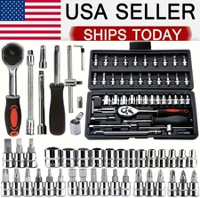 46Pcs Socket Set 1/4" Drive Car Repair Tool Ratchet Torque Wrench Kit with Box*