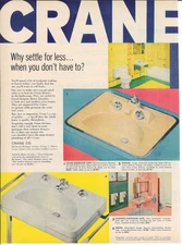 1956 CRANE Bathroom Suite Sink Tub Toilet Vintage Magazine Print Advertising