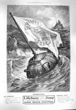 Original Old Antique Print 1900 Advertisement Lifebuoy Soap Lever Brothers 20th