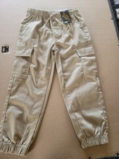 Boys Cargo Jogger Pants Khaki Black Elastic Waist Drawstring Pockets Casual