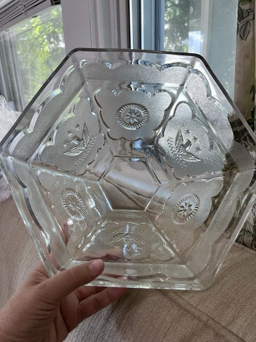 Federal Glass Americana Hexagon Bald Eagle & Stars Punch Bowl 1950'S Patriotic - Picture 4 of 6