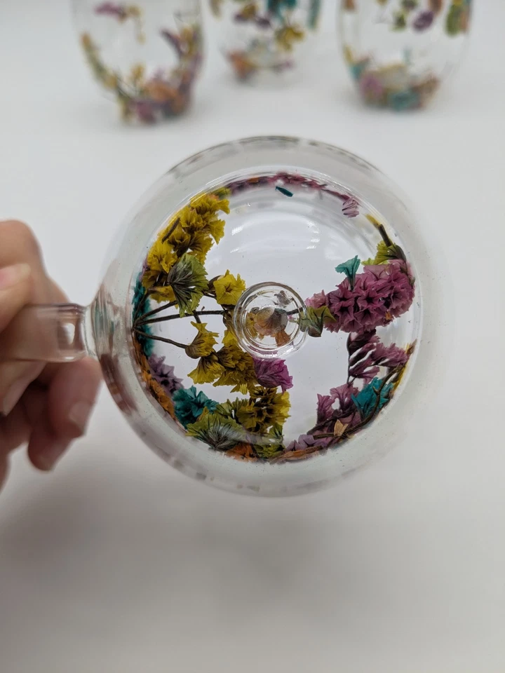 Juego 4 tazas de vidrio de doble pared con asas flores secas café té colorido Foto 2 de 3