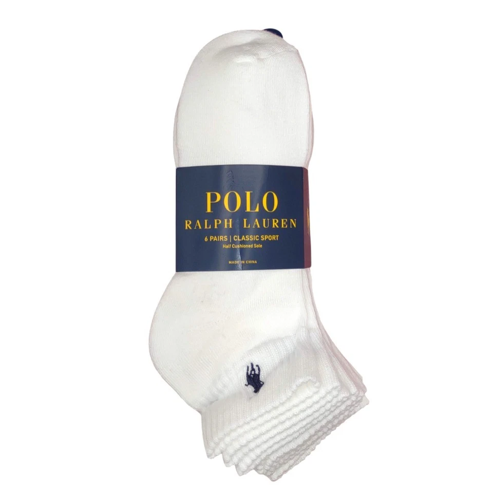 Paquete de 6 calcetines deportivos clásicos Polo Ralph Lauren suela media acolchada al tobillo blancos Foto 2 de 4