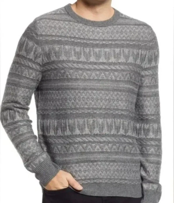 Nordstrom Men's XL Tonal Fair Isle Pullover Sweater Wool/Alpaca Blend Grey (35B)