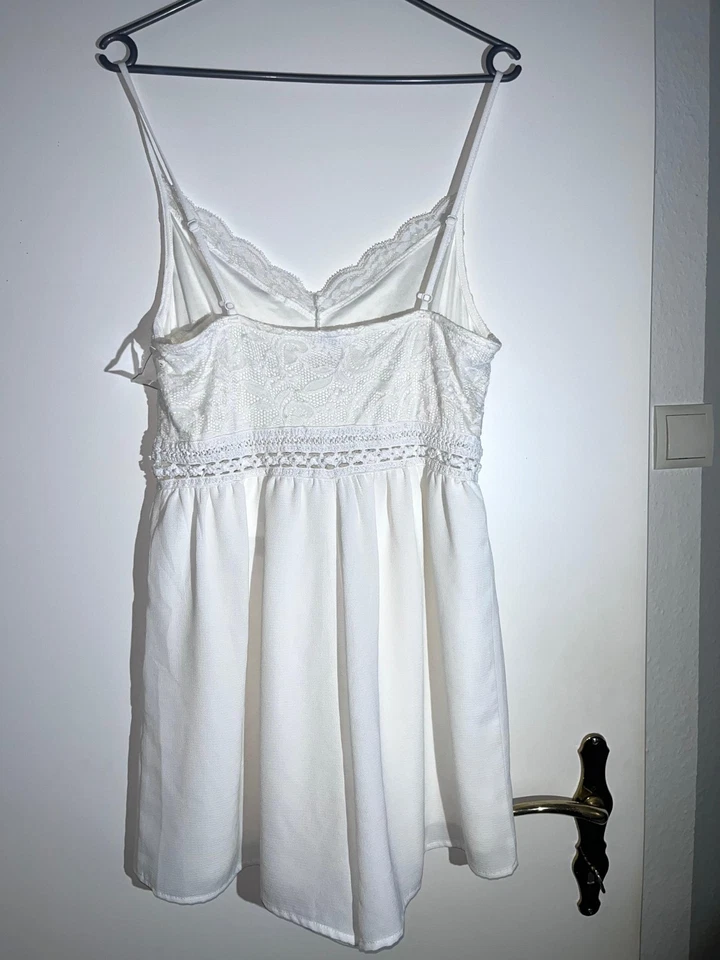 Sexy Damen Sommer Einteiler Playsuit Weiß Weites Bein Spitzendetails New Yorker - Bild 2 von 4