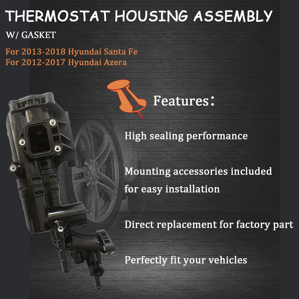 Thermostat Housing For Hyundai 2010-2017 Santa Fe 2012-2017 Azera 2.0L 3.3L 3.5L Foto 2 de 4