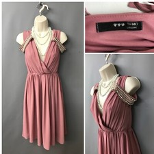 TFNC Rose Pink Sleeveless Pearl Beaded Embellished Occasion Dress 8 EU 36 US 4