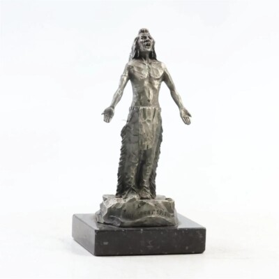Philip Kraczkowski ''Oh Great Spirit'' Native American, Pewter, Marble Base, 1972