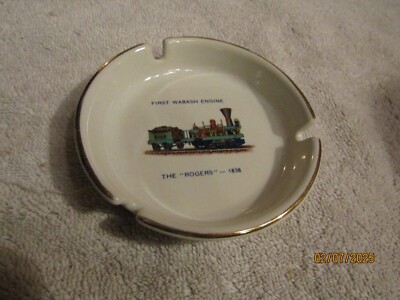 Vintage Wabash Railroad Wabash First Engine The Rogers 1838 Pottery Ashtray NOS
